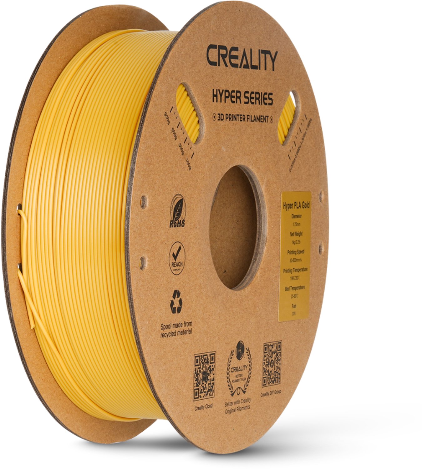 Creality Hyper PLA 3D-Printer Filament 1,75 mm - Universeel - 1 kg - Snel Printen tot 600 mm/s - Klitvrij Gewikkeld - Goud