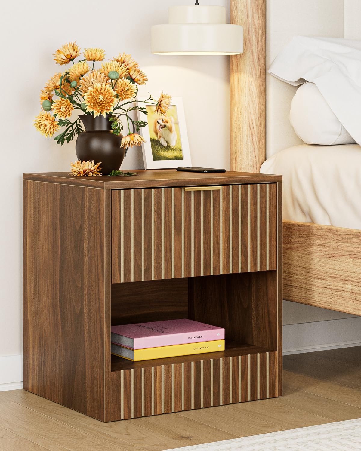 Houten Bedside Table met Lades voor Slaapkamer
