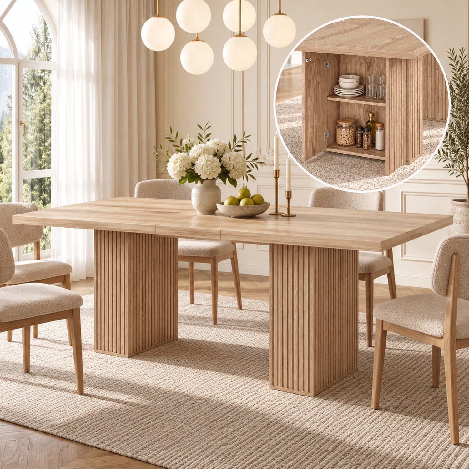 MODENUIT Eettafel - Uitschuifbaar Met Kasten - Voor Eetkamer - MDF Eikenkleur - 150 tot 190 x 90 x 75 cm