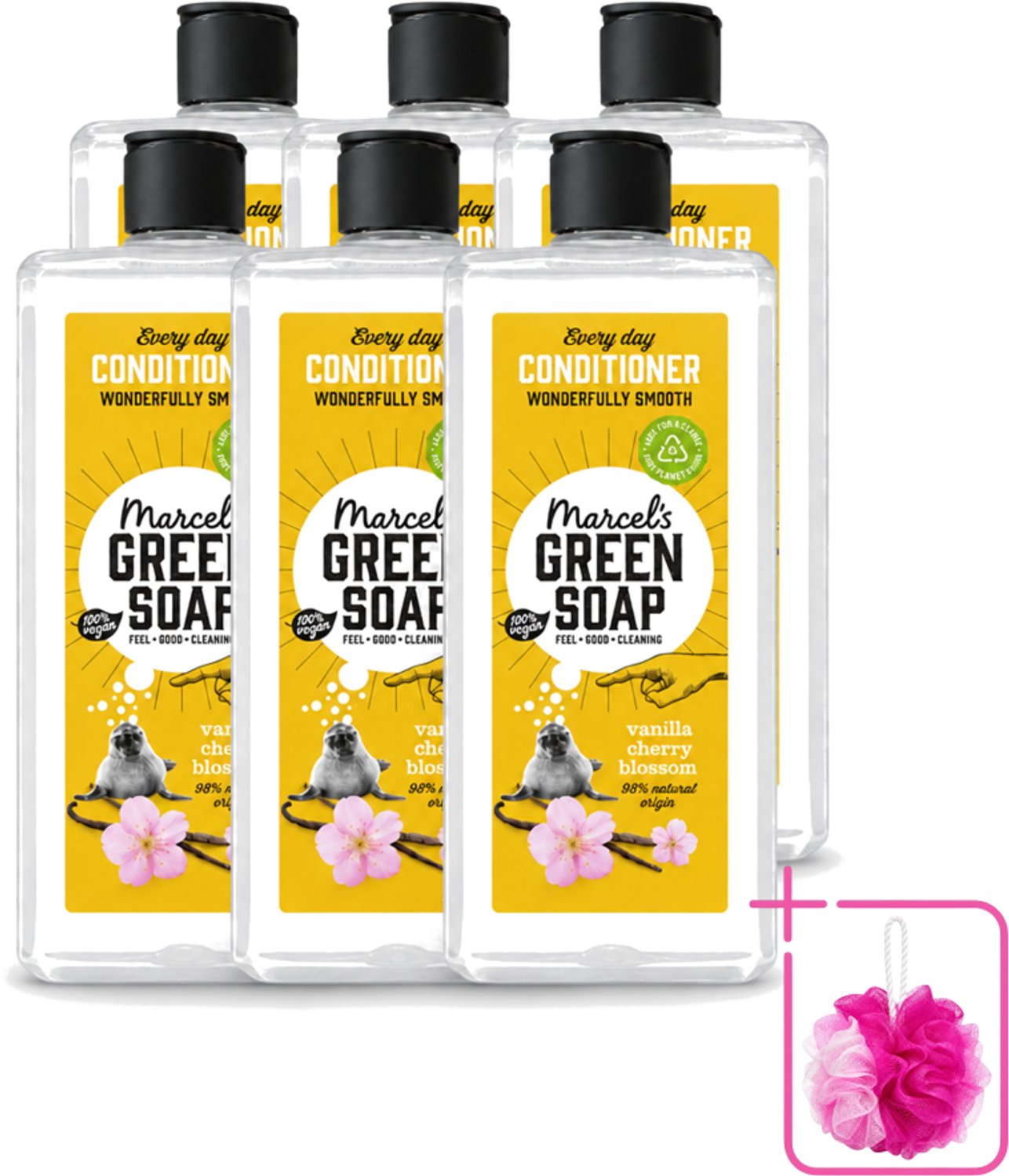 6 x Marcel’s Green Soap – Conditioner – Vanilla & Cherry Blossom – 300 ml - Bulkverpakking - Haarverzorging - Douchemop - Natuurlijke conditioner