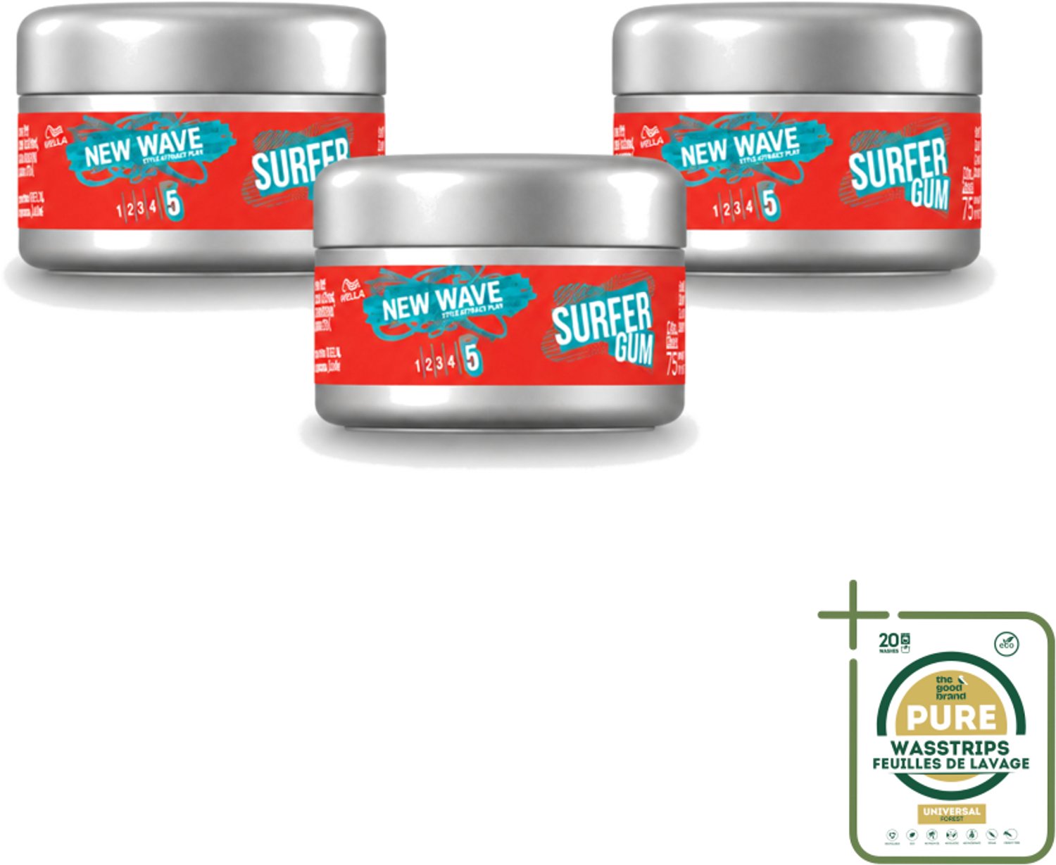 3 x Wella – New Wave Ultimate Effect Surfer Gum - 75 ml - Wasstrips - Haarwachse - Stylinggum - Textuur - Definitie - Flexibele Styling