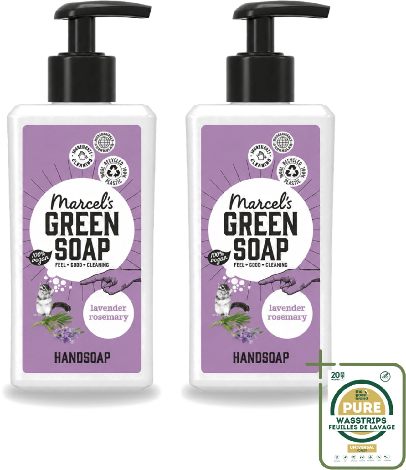 2 x Marcel's Green Soap - Handzeep - Lavendel & Rozemarijn - Zachte verzorging - 250 ml - Wasstrips - Handzeep - Handzeep Lavendel - Handzeep Rozemarijn - Natuurlijke Handzeep - Handen Verzorgen