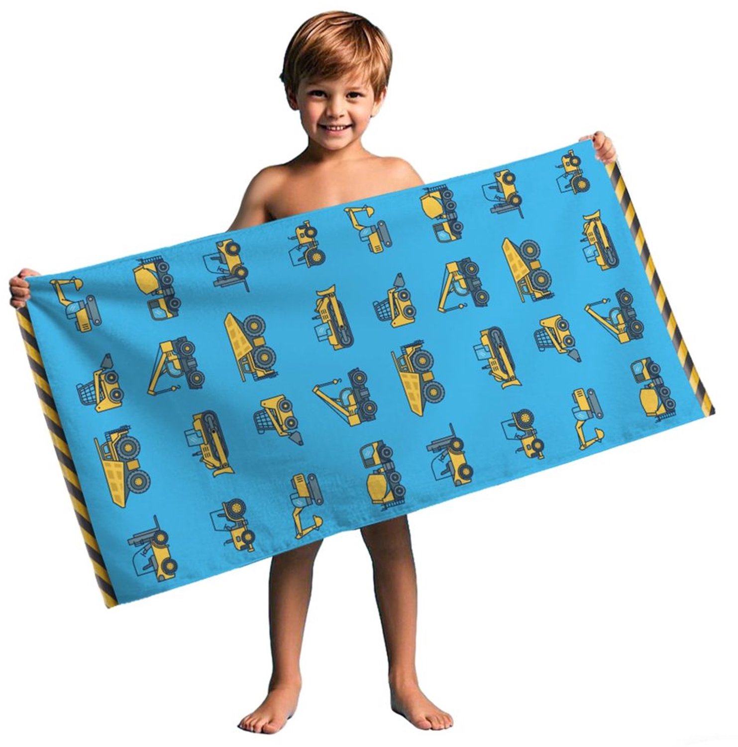 Kinder Strandlaken Microvezel - Blauwe Voertuigen - 70 x 140 cm - Zandvrij