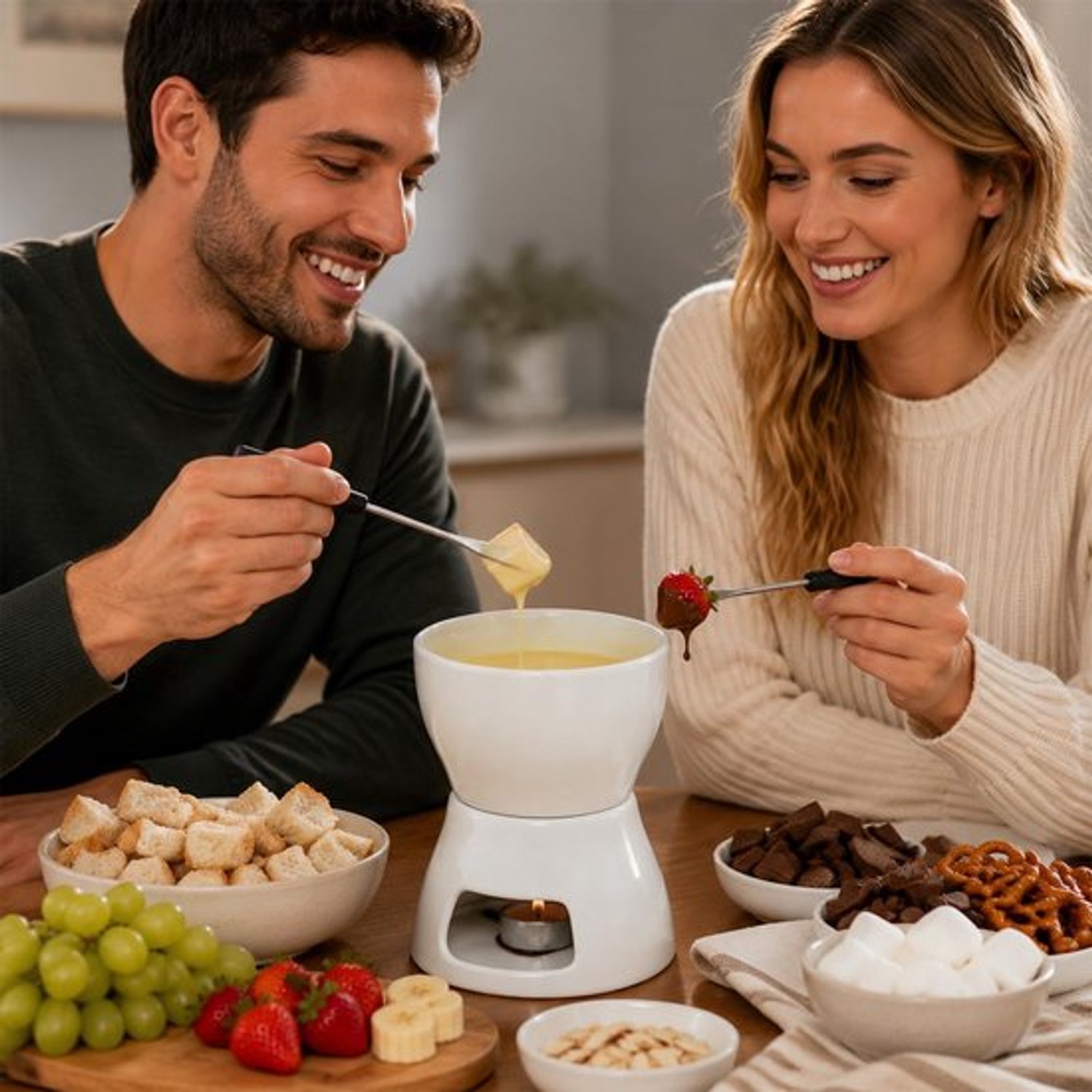 Keramische Chocolade Fondue Pot Set 400ml, Chocolade Fondue Mok met 4 Vorken – foto 5
