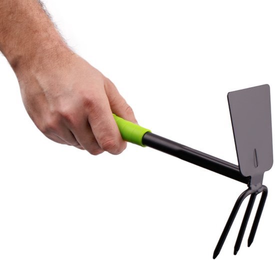 dubbele stalen haak voor de tuin - Kombihaak met breed blad en 3 puntige tanden - Kleine tuinhaak voor het losmaken, beluchten en wieden van de grond - Werkbreedte 6,5 cm — afbeelding 4
