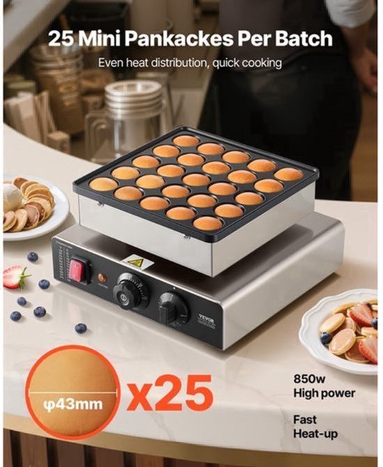 Mini Pannenkoekenmaker 25 Mini-Pannenkoeken - 43 mm Diameter - Roestvrij Staal - Elektrisch Wafelijzer - Poffertjes Grill - Voor Thuis En Restaurant — cadeau in Cadeau-ideeën - foto 8