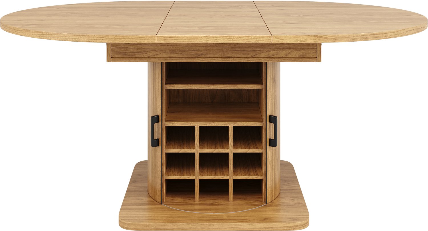SONNENH Ronde uitschuifbare eettafel met opbergkast - Ø 118 tot 158 cm lang - Natuurlijke houtlook