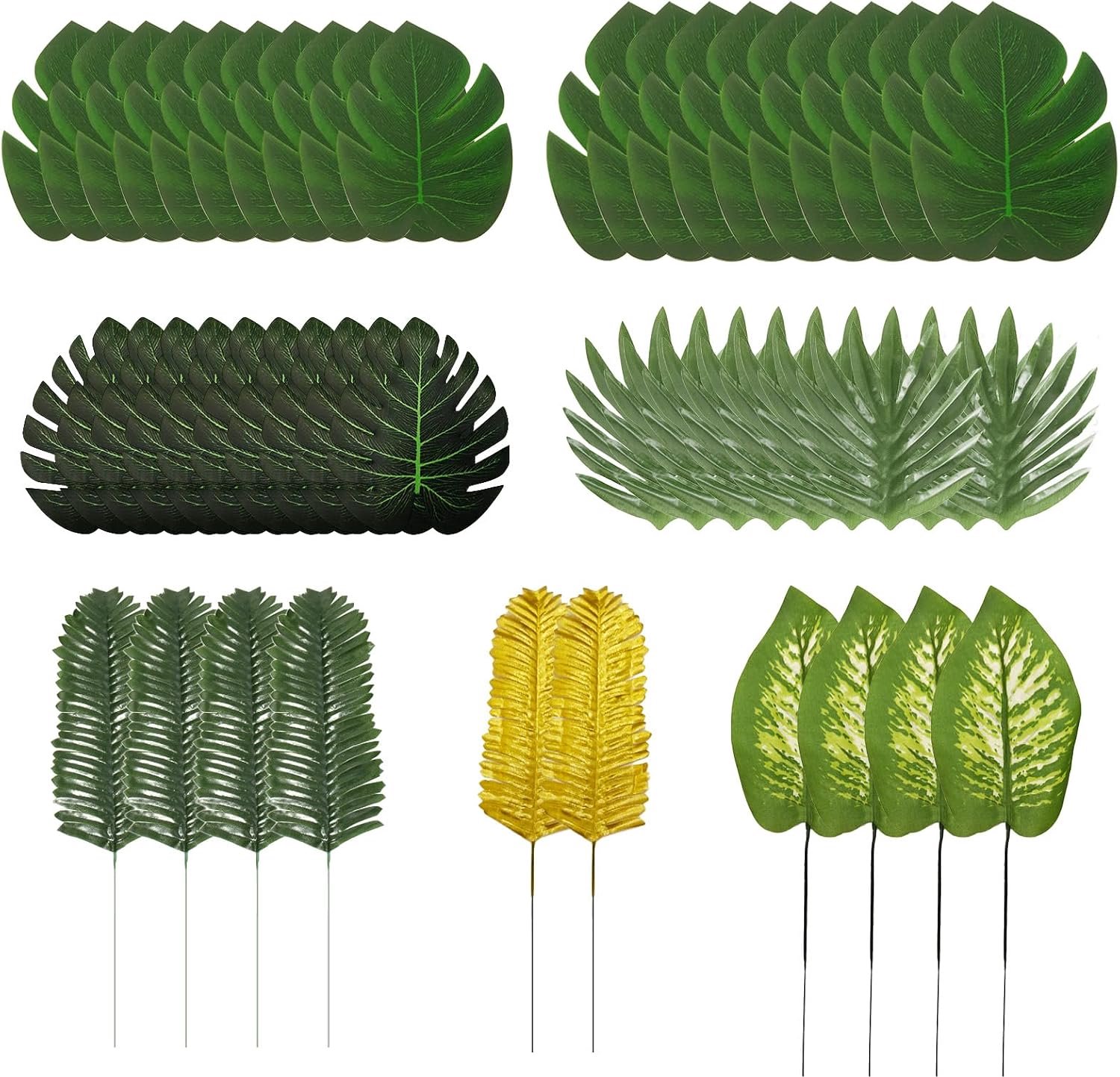 50 hojas de palmera artificiales para decoración tropical, hojas de monstera artificiales para decoración de jungla - ShopVlot