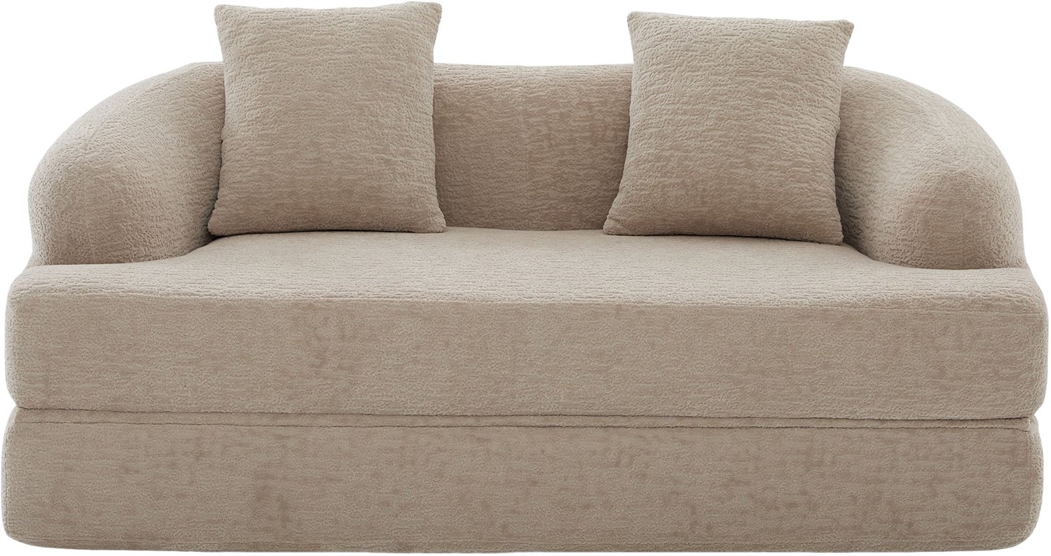 SONNENH 2-zits slaapbank met uitklapbare zitting en 2 losse kussens - Chenille - 157 cm - Khaki
