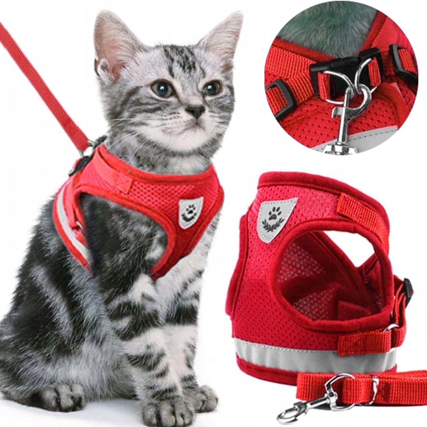 Verstelbare Anti-Trek Kattenharnas met Reflectie + Lijn (Maat S)