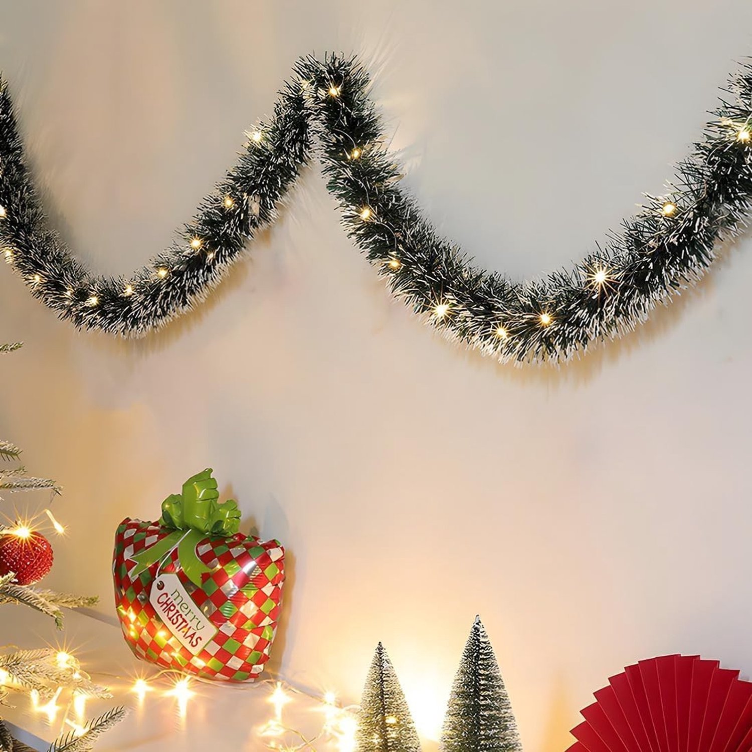 Kerstguirlande Donkergroen 5 m met Lampjes voor Binnen en Buiten - Glanzende Kerstboomdecoratie en Feestversiering – foto 4