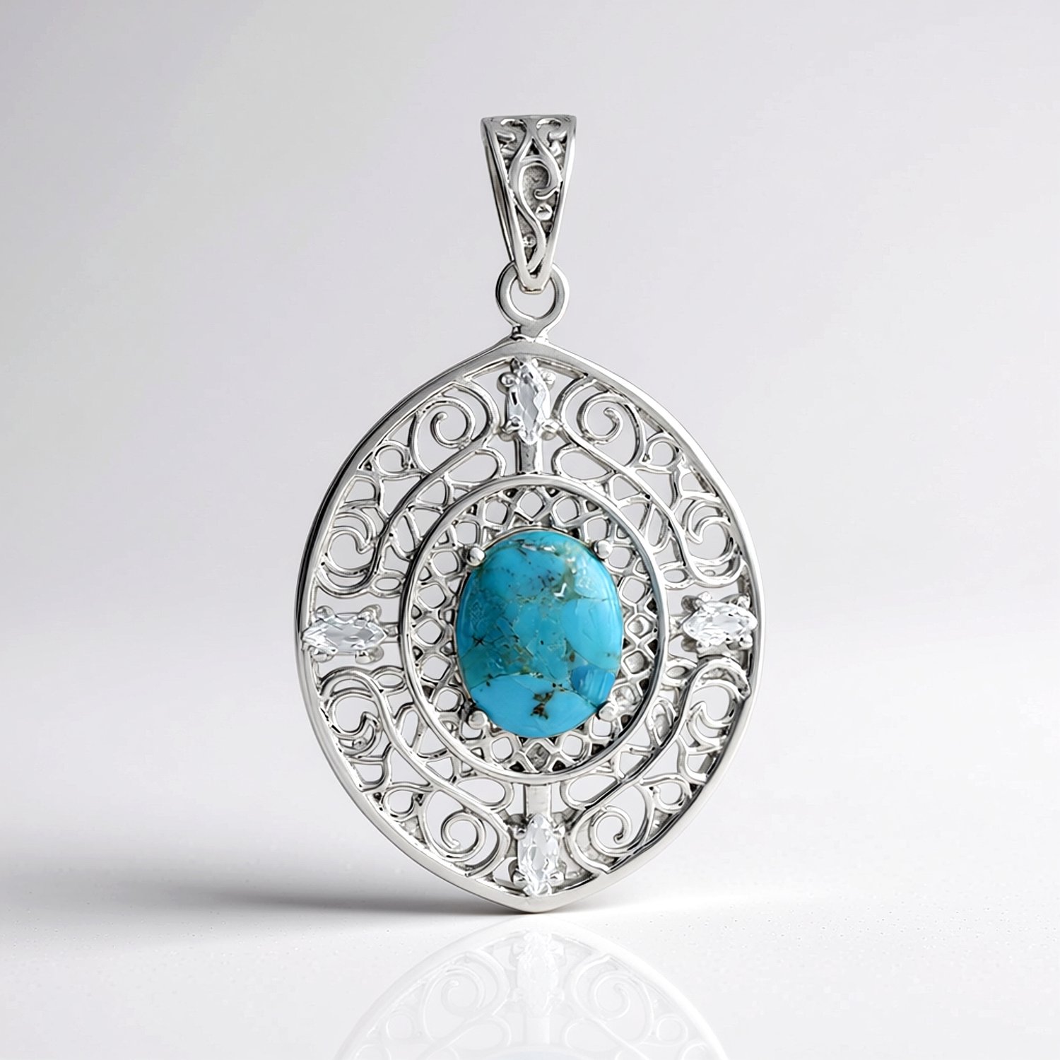 Blauwe Kingman Mohave-turkoois zilveren hanger