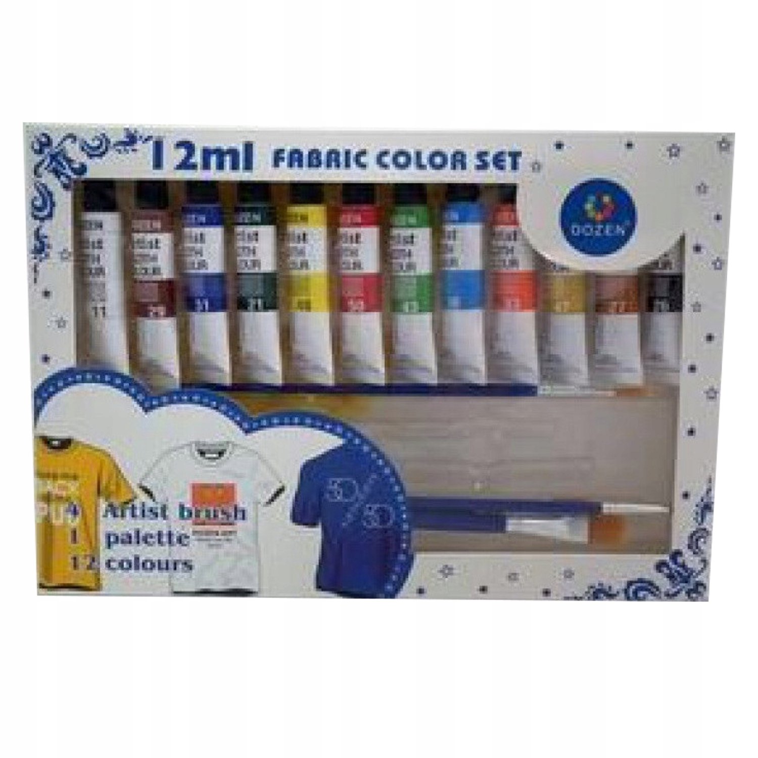 Textielverf Set 12 Kleuren met Kwasten - Merkloos