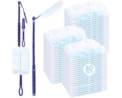 Refills voor Swiffer Duster - 80 Stuks Inclusief Handvat en Uitschuifbare Steel - Effectief tegen Dierenharen, Stof en Vuil - Blauw en Wit