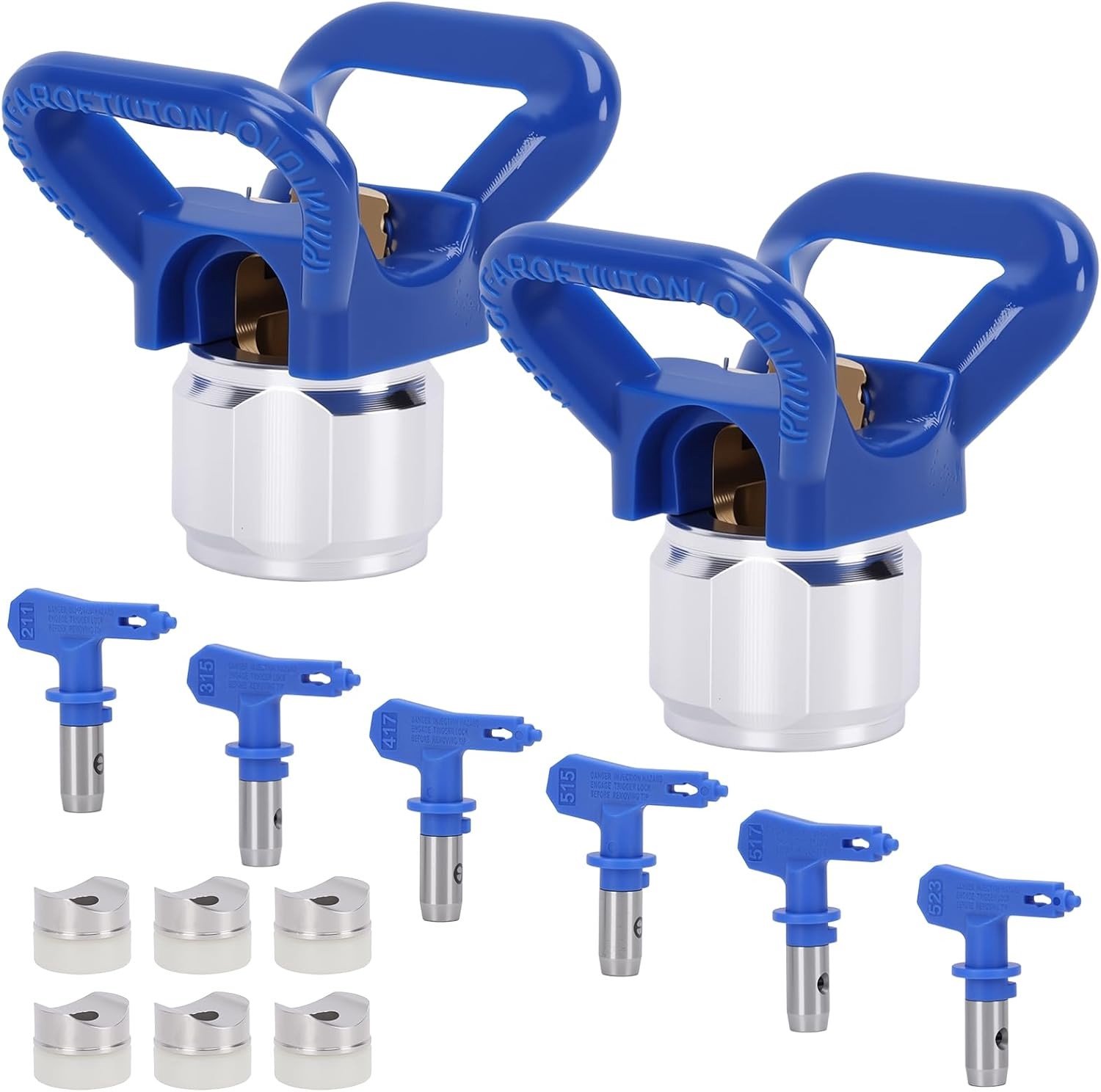 Set van 6 Airless Spray Nozzles, Omkeerbare Spuitmonden met 2 Houder, Voor Airless Verfspuiten, Diverse Maten 211, 315, 417, 515, 517, 523
