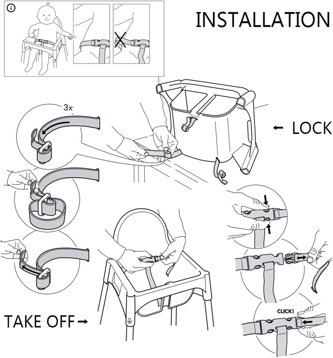 SnelShoppen - ZARPMA Baby Veiligheidsriem, 3-Punts Kinderveiligheidsharnas, Veiligheidsriem voor IKEA Antilop Kinderstoel (Grijs) – foto 6