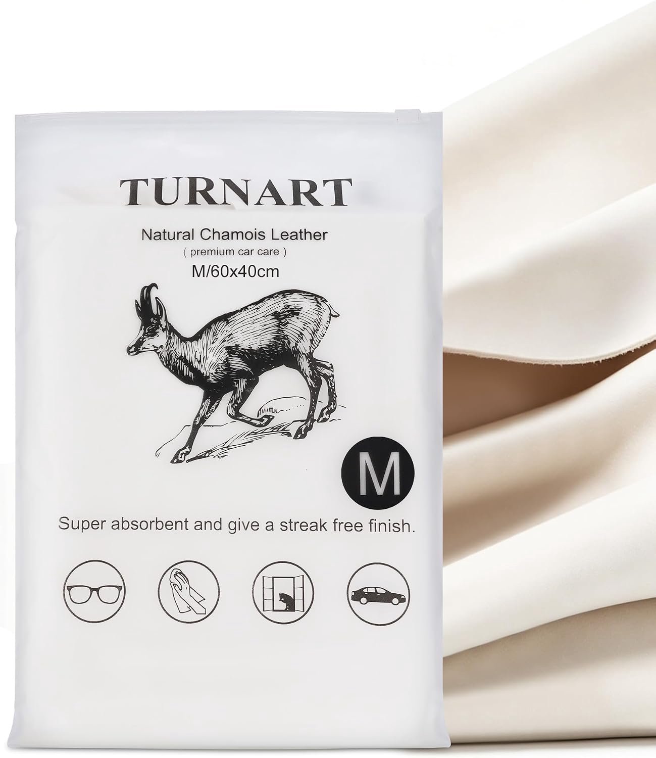 Turnart Chamois Leather Car Natural Premium Magic Drying Car Lint Free No Scratches (M/60x40cm) - ShopVlot