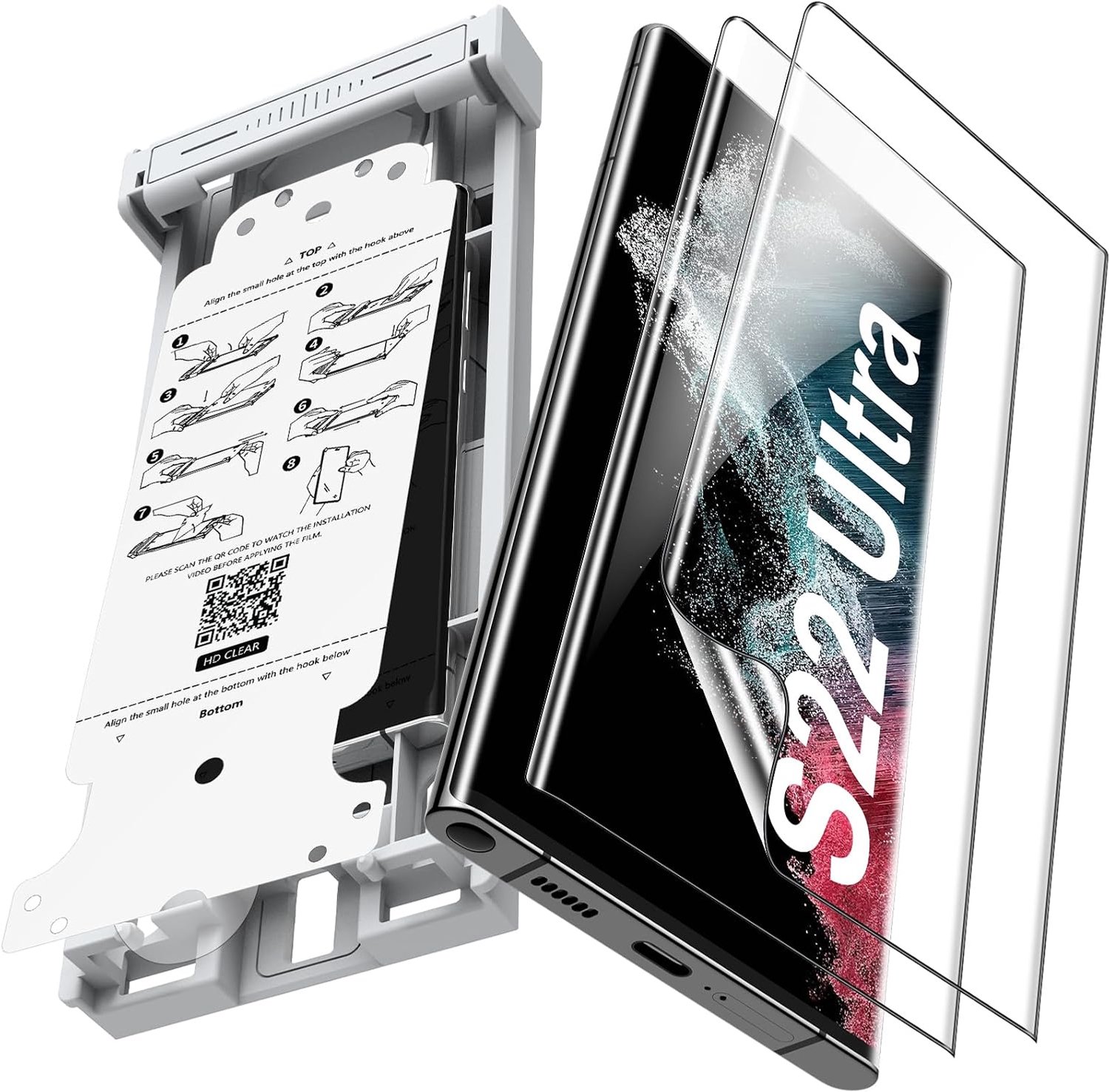 2 stuks Schermfolie voor Samsung Galaxy S22 Ultra 5G, volledige becherming, vingerafdruk-ID ondersteuning, automatisch installeren