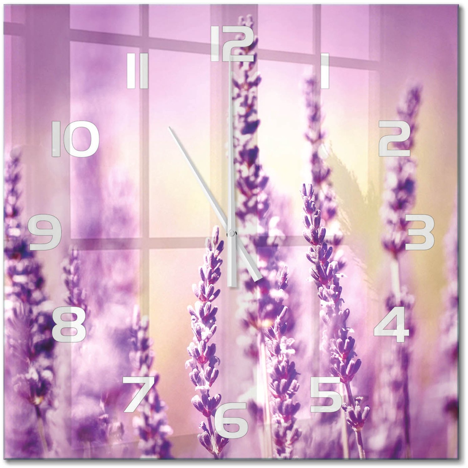 TULUP Wandklok - Lavendel Moderne Wandklok Glas - 60x60 cm - Paars Wandklok Glas Decoratie - Witte handen - Vierkante Klok - Glazen Wandklok Design - Klok Glas Met Opdruk