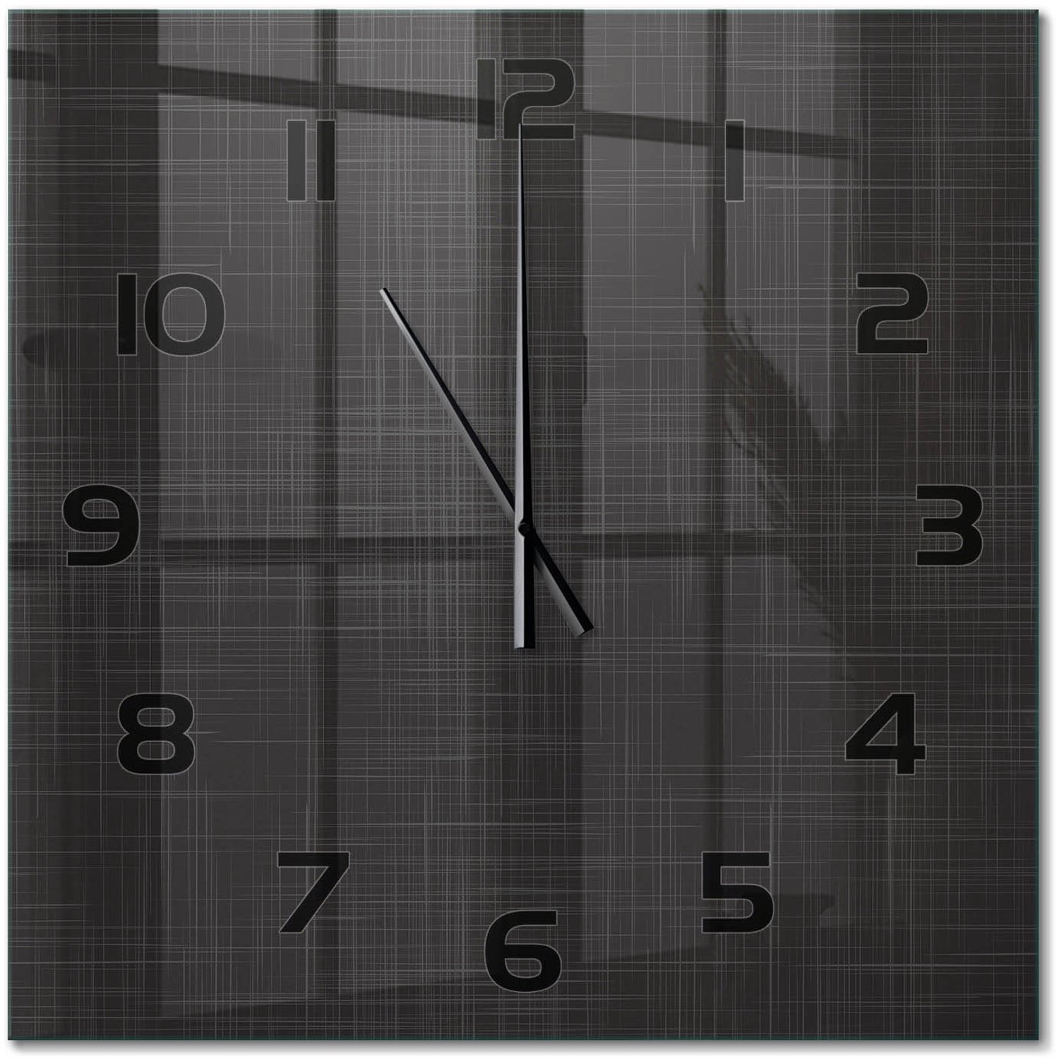 TULUP Wandklok - Linnentextuur Klok Glas Met Opdruk - 60x60 cm - Zwart Moderne Wandklok Glas - Zwarte handen - Vierkante Klok - Decoratieve Glazen Klok - Glazen Wandklok Design