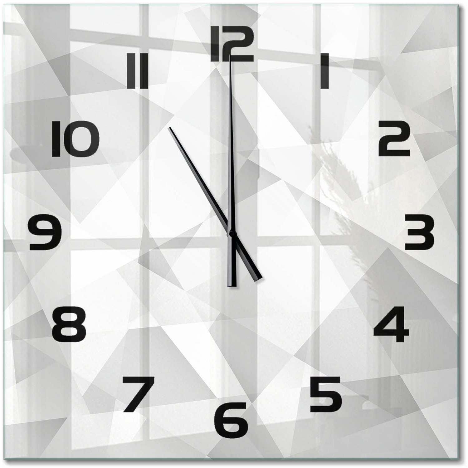 TULUP Wandklok - Abstracte achtergrond Gekleurde Glazen Klok - 60x60 cm - Grijs Glazen Klok Met Print - Zwarte handen - Vierkante Klok - Moderne Wandklok Glas - Wandklok Glas Decoratie