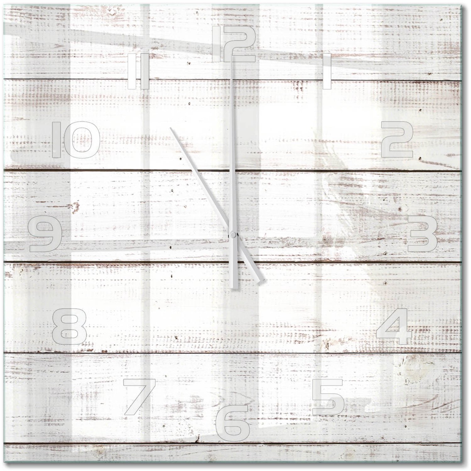 TULUP Wandklok - Houten muur Wandklok Glas Decoratie - 60x60 cm - Beige Gekleurde Glazen Klok - Witte handen - Vierkante Klok - Klok Glas Met Opdruk - Moderne Wandklok Glas