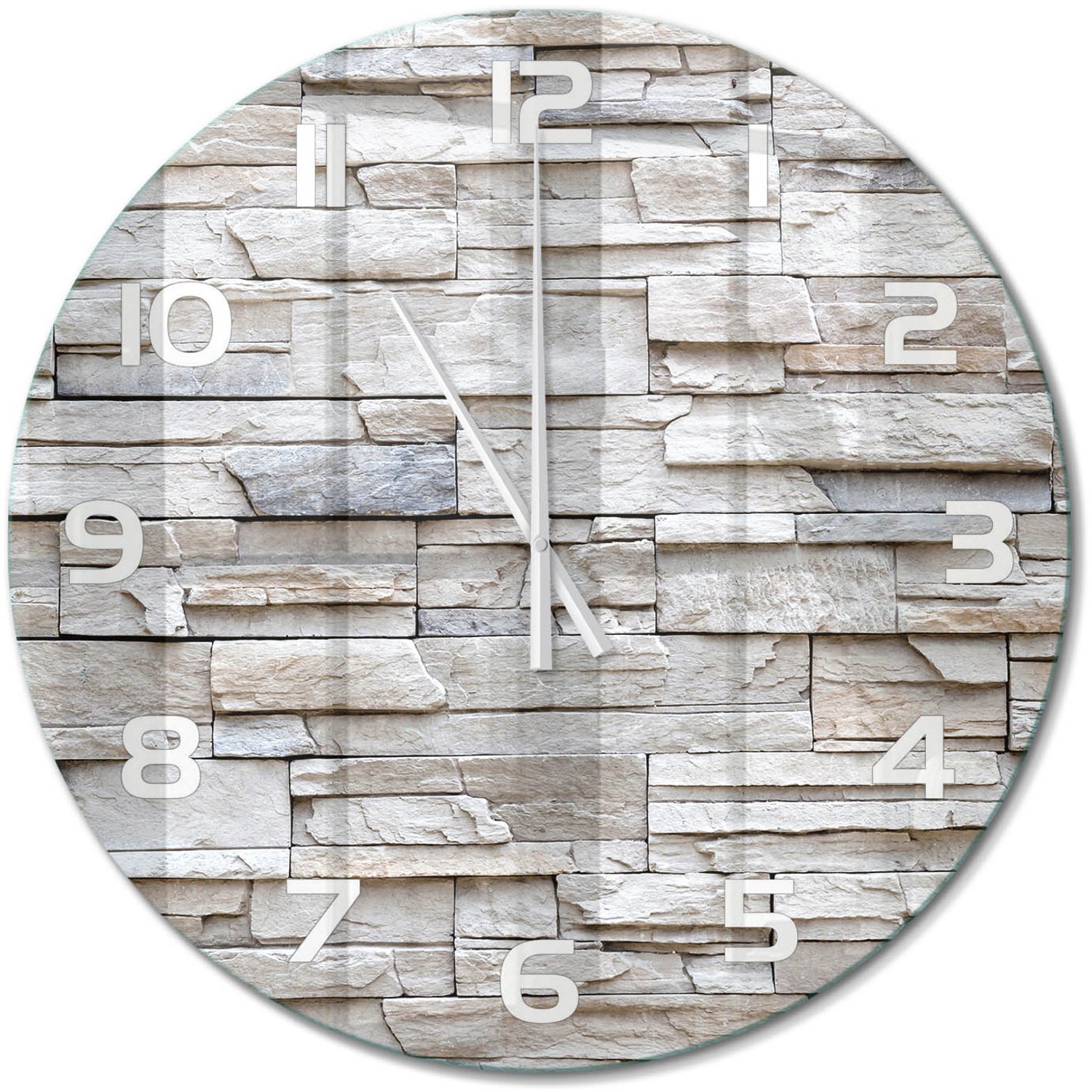 TULUP Wandklok - Stenen muur Moderne Wandklok Glas - fi60 cm - Beige Wandklok Glas Decoratie - Witte handen - Ronde Klok - Glazen Wandklok Design - Klok Glas Met Opdruk