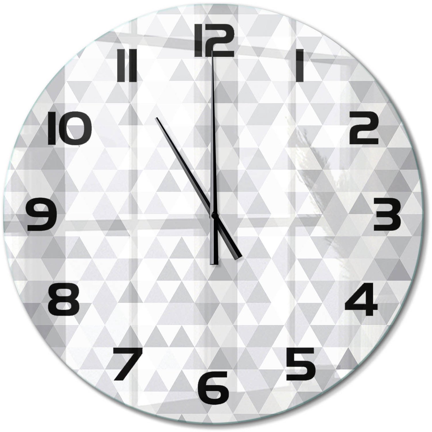 TULUP Wandklok - Grijze driehoeken Decoratieve Glazen Klok - fi60 cm - Grijs Glazen Wandklok Design - Zwarte handen - Ronde Klok - Glazen Klok Met Print - Wandklok Glas Met Motief