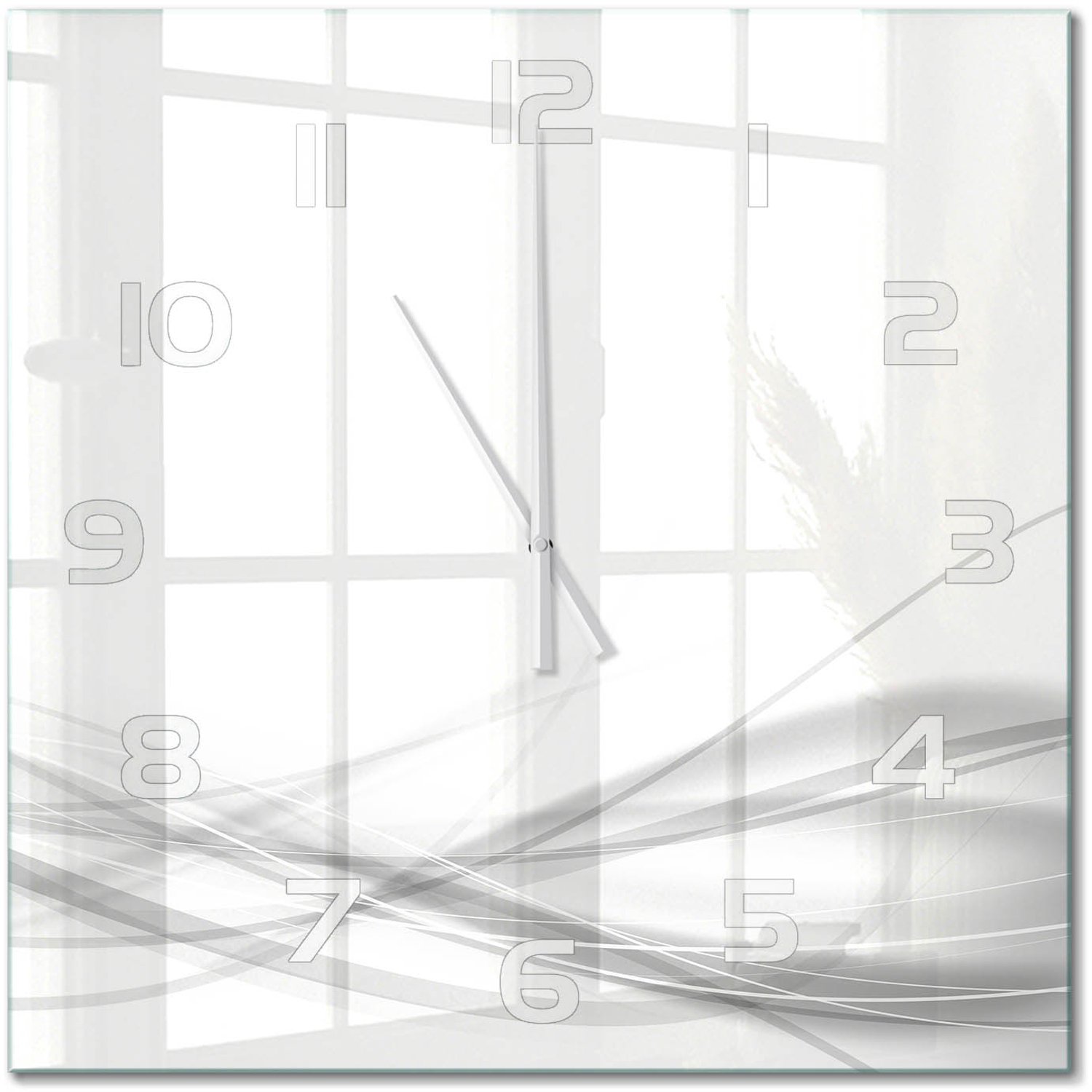 TULUP Wandklok - Golfabstractie Wandklok Glas Decoratie - 60x60 cm - Wit Gekleurde Glazen Klok - Witte handen - Vierkante Klok - Klok Glas Met Opdruk - Moderne Wandklok Glas