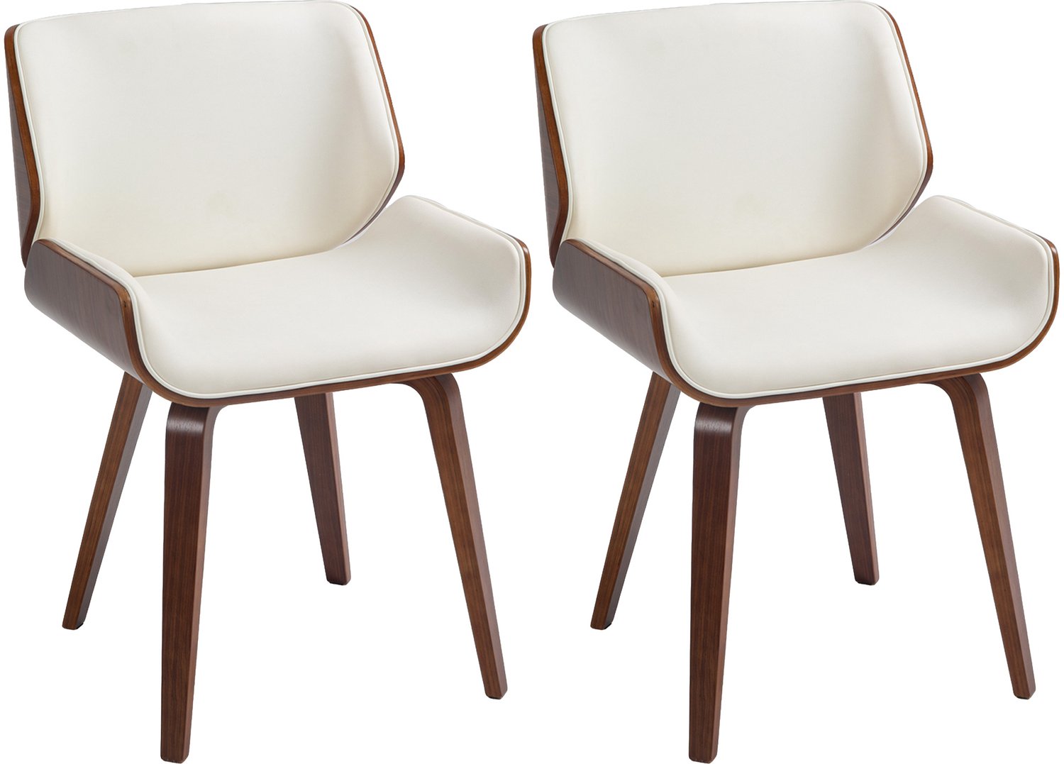 Lunpog Set van 2 eetkamerstoelen, vintage stijl, houten poten, wit en bruin | Designstoel, zitting met synthetische coating, 54 x 53 x 81 cm Blanc