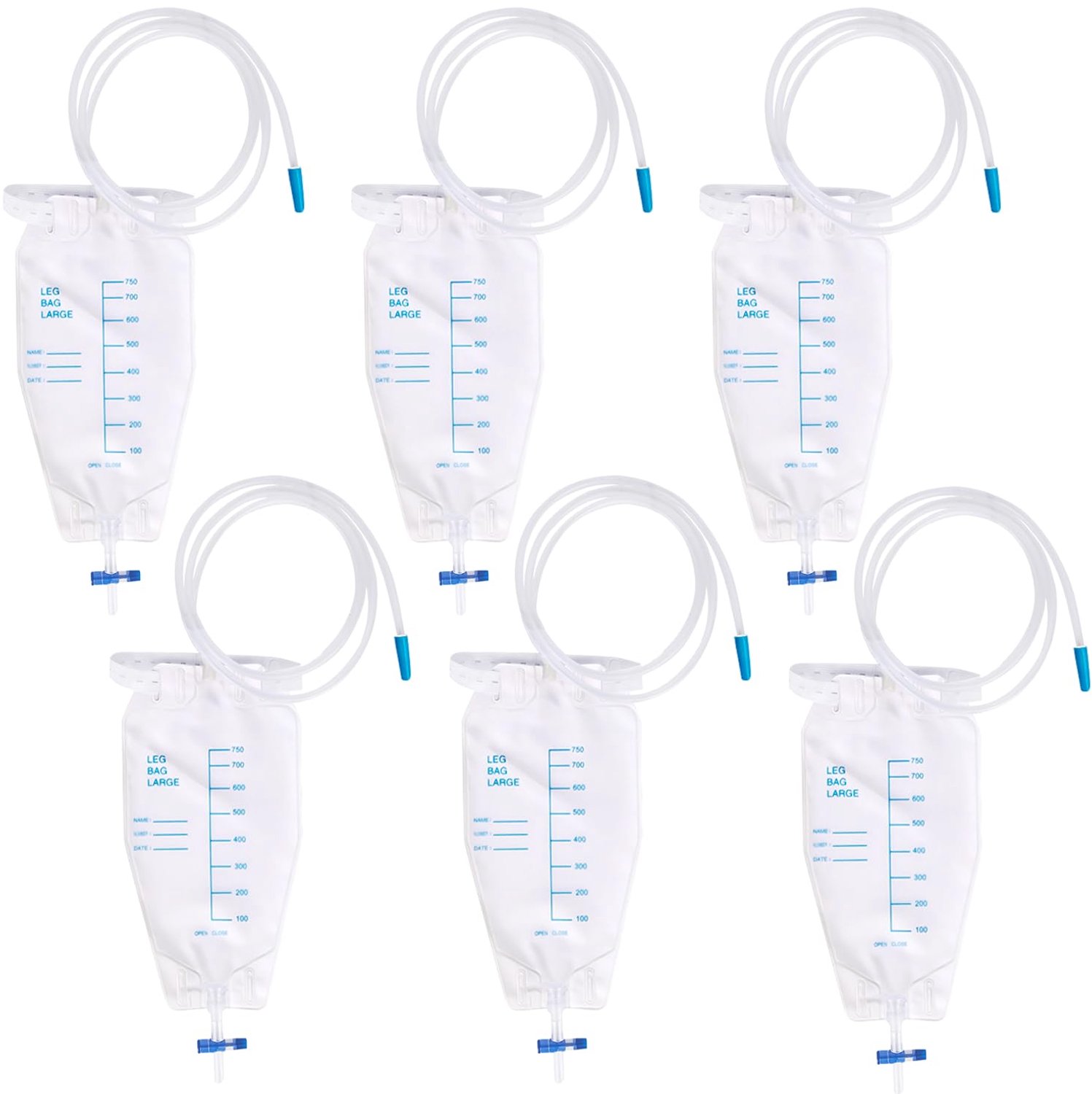 Set van 6 Urinezakken met Ventiel en T-Afvoer 750 ml