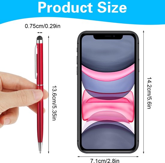 Styluspen 12 stuks - 2-in-1 Styluspennen/Balpen - Precisie Siliconen Tips - Duurzaam Kunststof/Aluminium - Geschikt voor Touchscreens - Afmeting 13,6 x 0,75 cm - Touchscreenpen — afbeelding 4