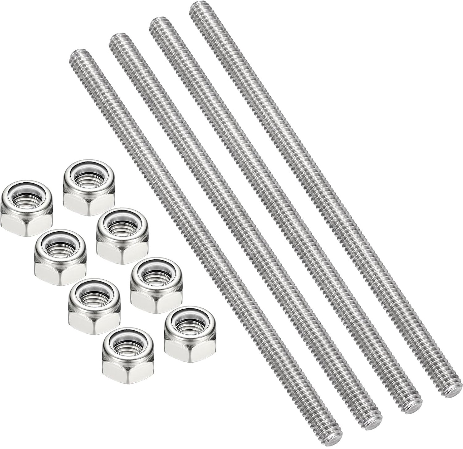 Draadstangen 1/4-20 UNC x 130 mm - Roestvrij staal - Inclusief nylon inzetmoeren - 4 stuks - ServiceTopper