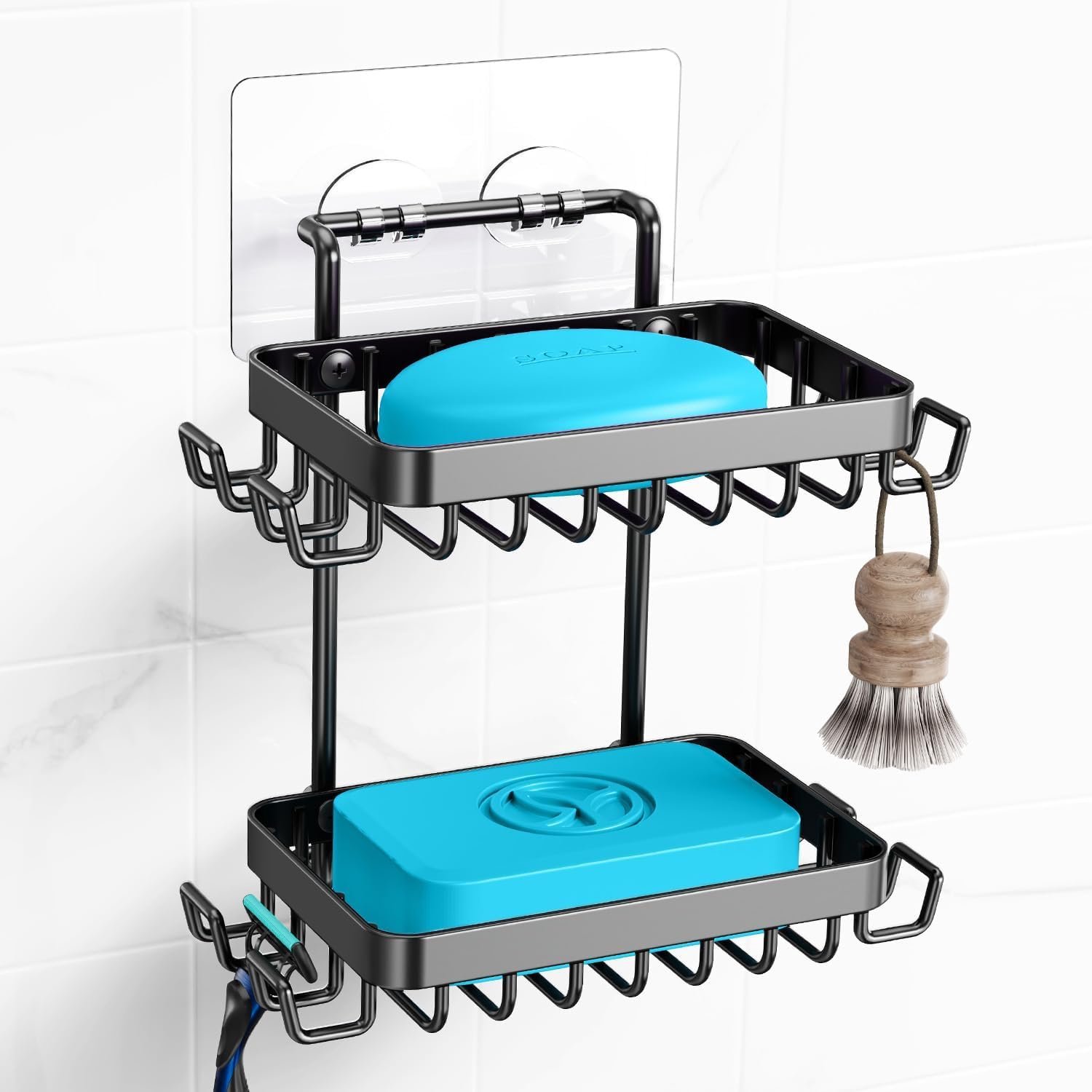 Set van 2 Mat Zwarte Zeephouders zonder Boren