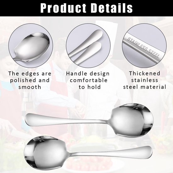 Serveerlepels 2 stuks - Grote RVS - Lange steel - Zilverkleurig - Keuken/Restaurant - Afmetingen 21,8 cm x 6,4 cm - Serveerlepel — afbeelding 2