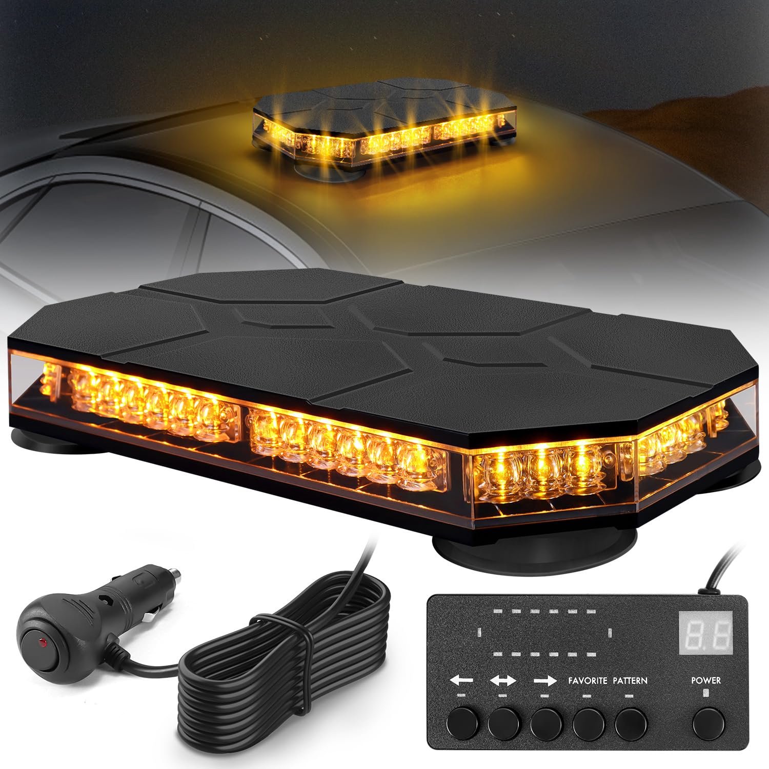 Rotatie LED Stroboscooplicht 12V-24V - Geel met Sterke Magneten