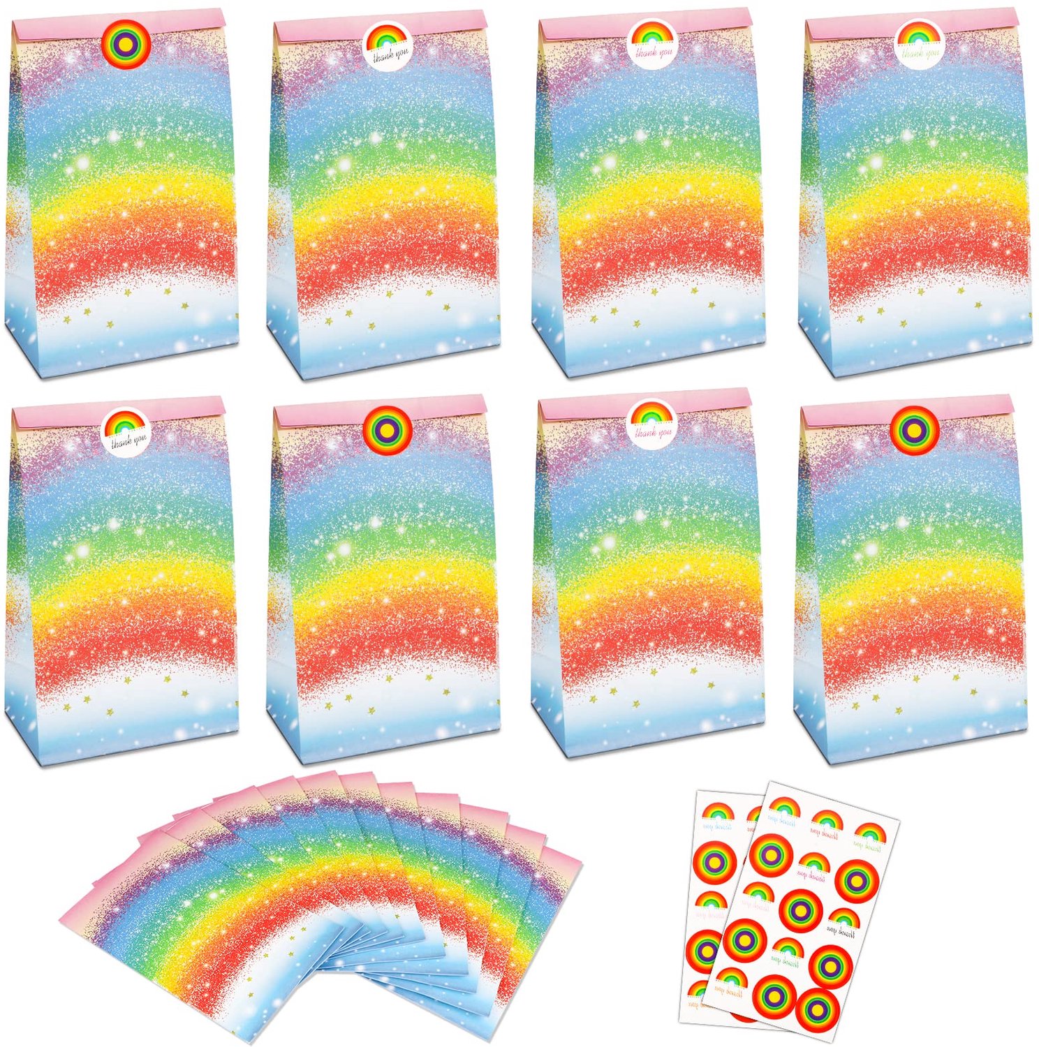 Geschenkzakjes Regenboog - 24 Stuks - Feestzakjes - Gastgeschenken - Cadeauzakjes - Inclusief 30 Stickers