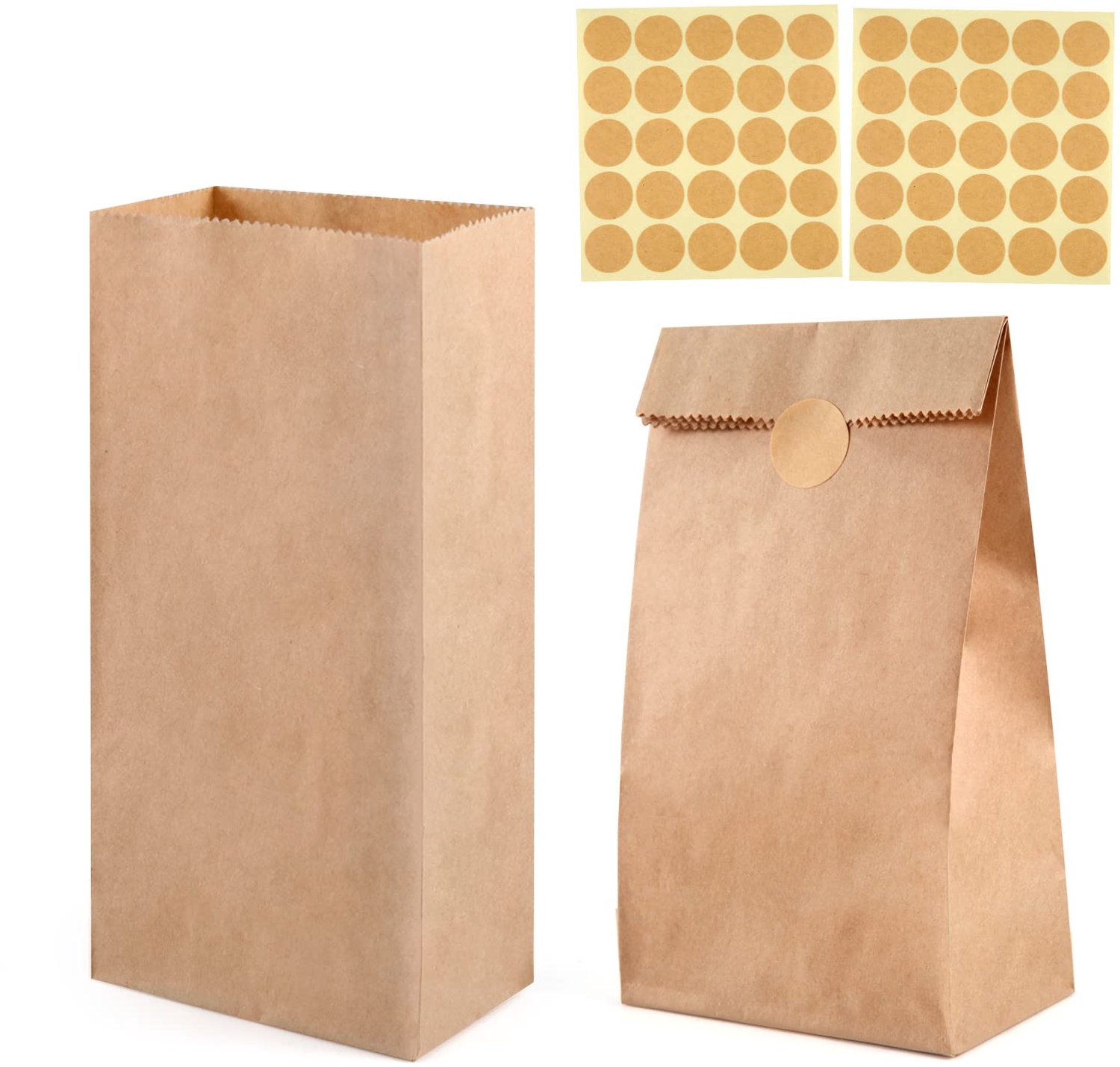 Set van 50 Bruine Kraftpapieren Geschenkzakken met Stickers