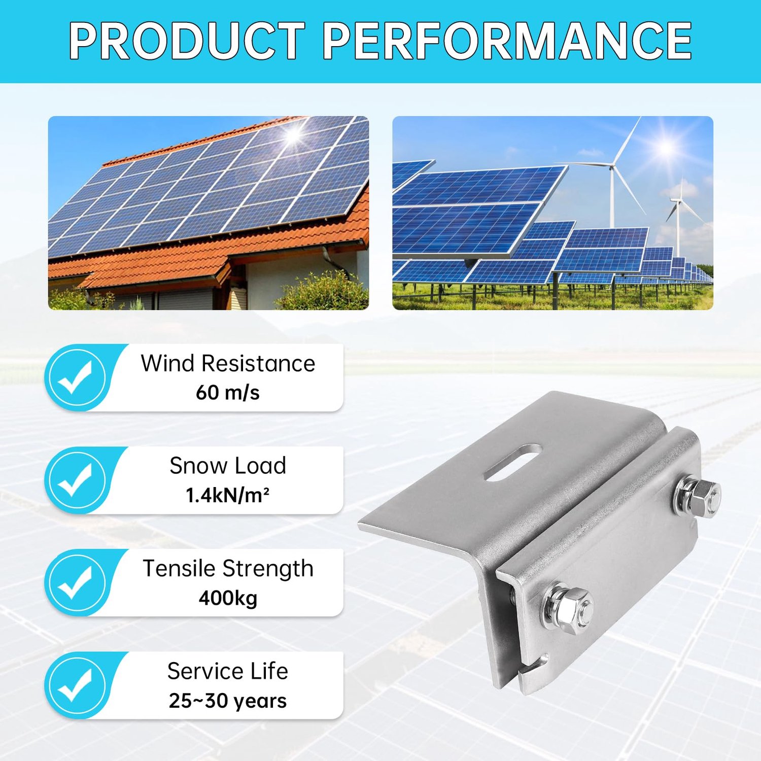 Set van 4 RVS Dakclips voor Zonnepanelen
