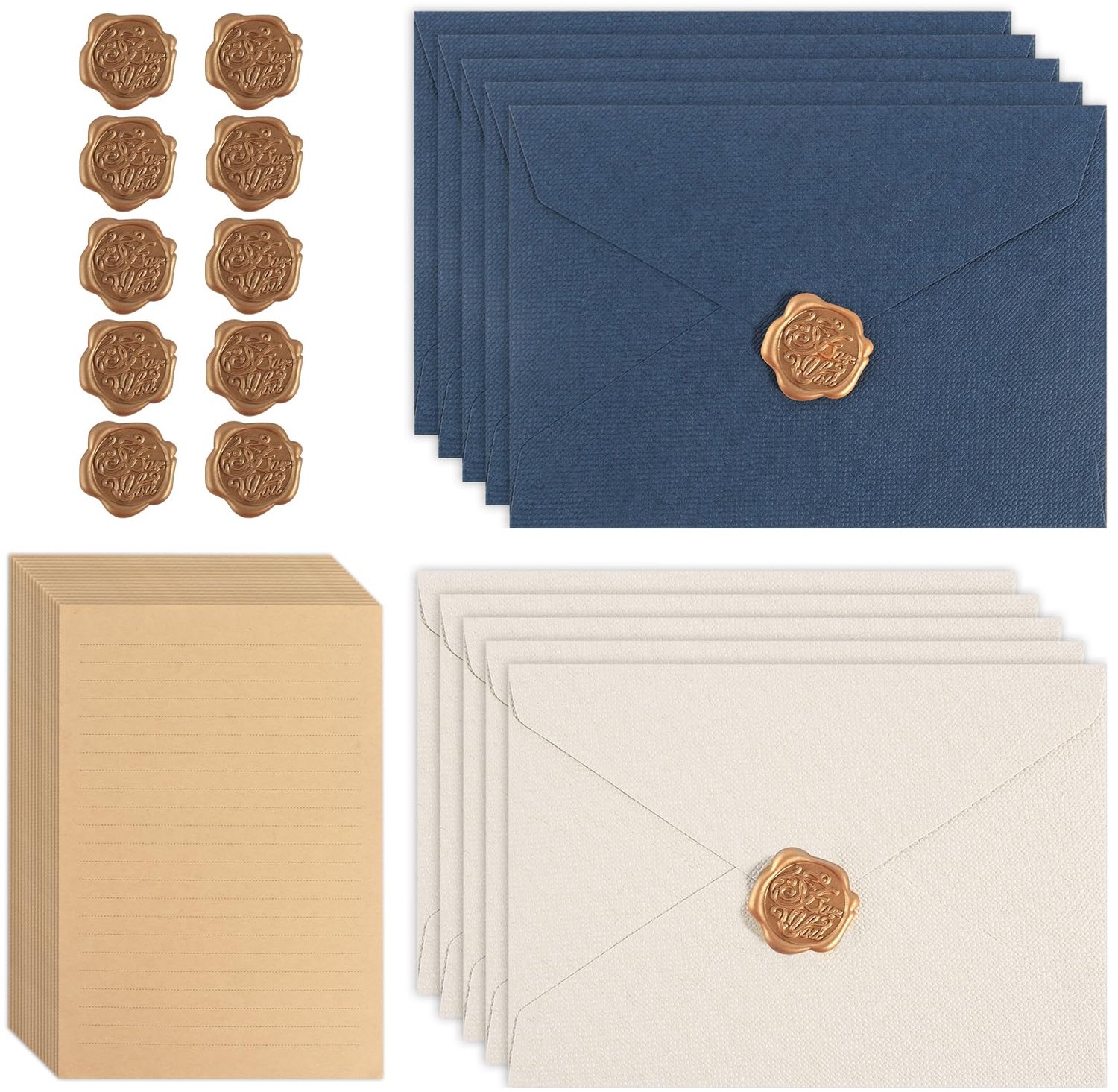 Briefpapier Set 35 Stuks - Vintage Briefpapierset met Enveloppen en Waszegels voor Uitnodigingen