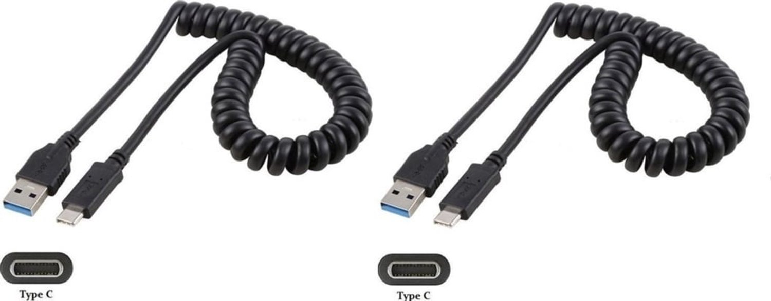 2 stuks OneOne 0,4m USB C spiraal kabel. Sterke laadkabel voor de auto. Oplaadkabel snoer past op TomTom GO Expert Plus, GO Superior, GO Exclusive, GO Expert 7 Plus, GO Navigator, GO Superior, Go Classic, Go Camper Max / PP, Go Professional 2e Gen.