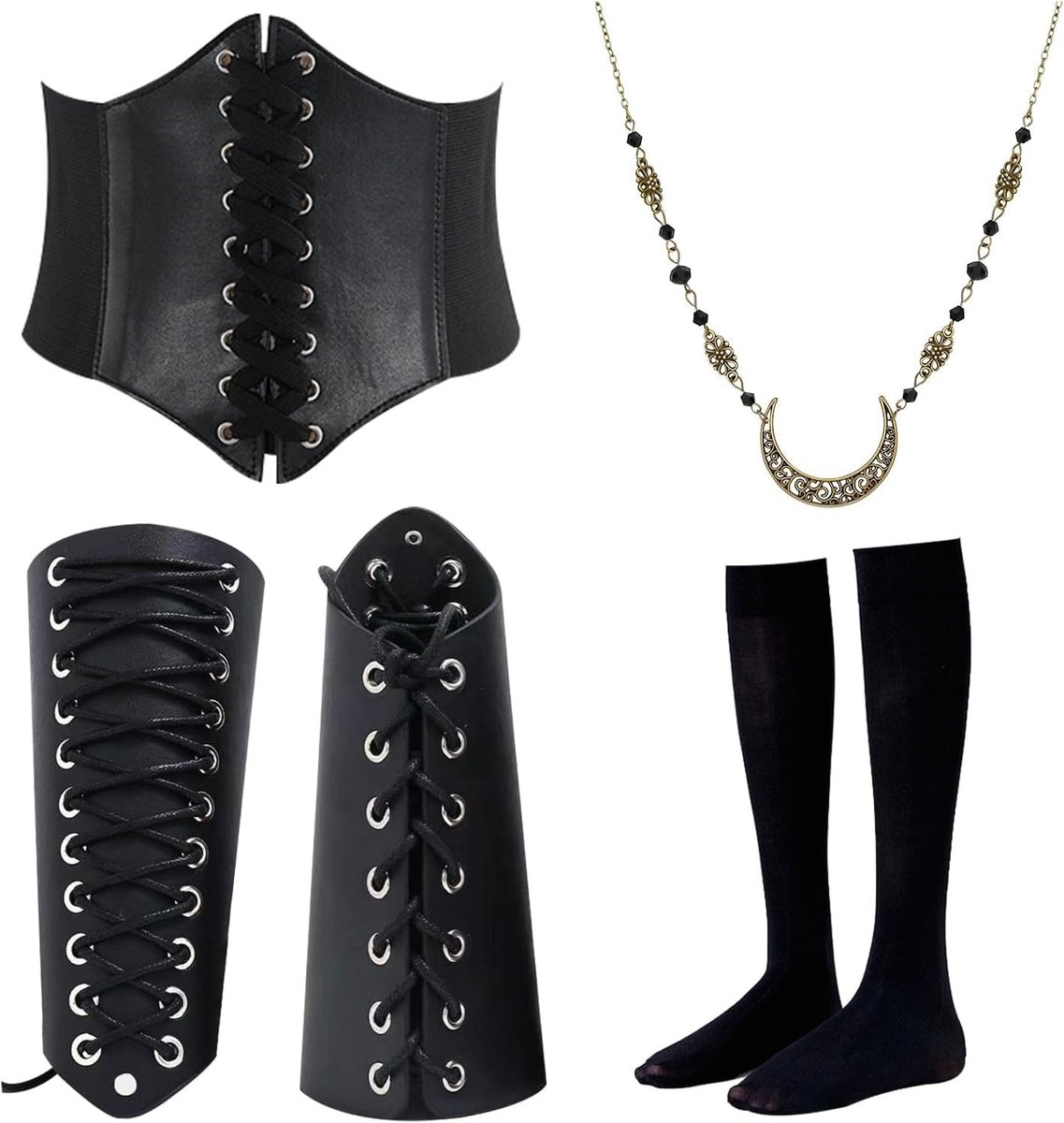 Middeleeuwse Kleding Accessoires Set voor Dames met Ceintuur, Steun, Armbeschermers en Ketting voor Carnaval en Halloween - Perfect voor Themapartijen en Kostuums