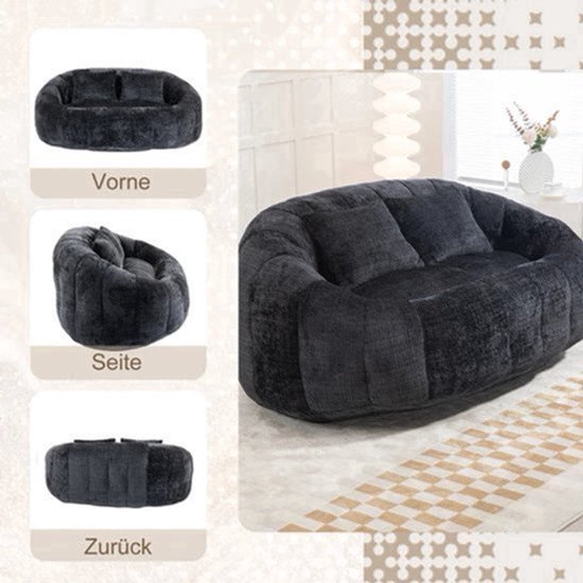 Zitzak – Zitzakstoel – Loungestoel – Zitzakbank – Relaxfauteuil – Hoge Rugleuning – Chenille Stof & Foamvulling