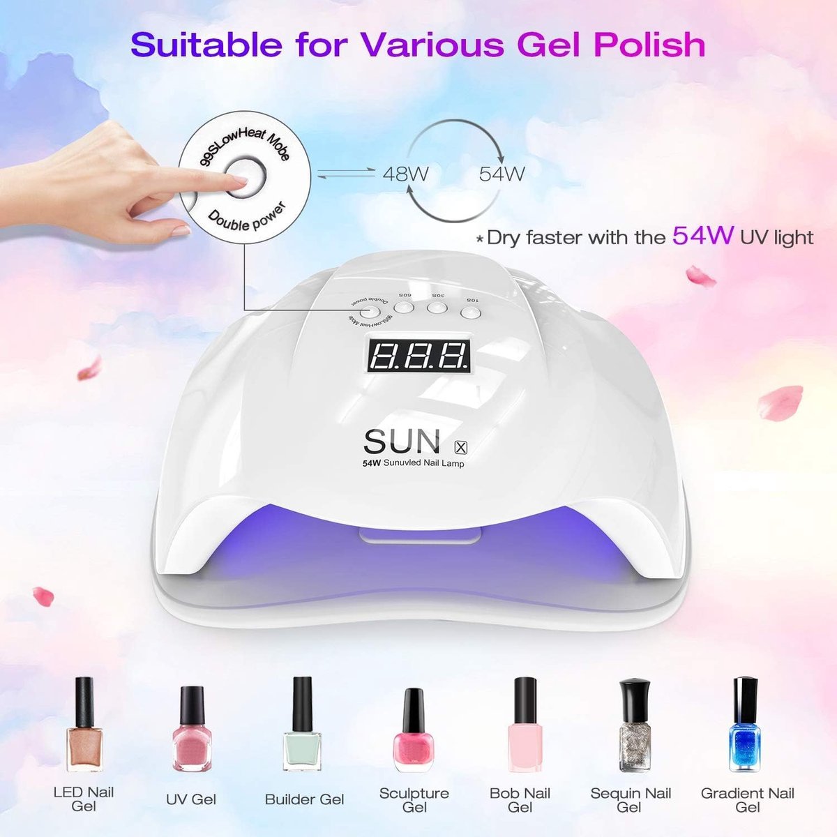 SQUADO UV-led-nagellamp, 54 W, digitaal display, 4 timer, professionele nagellamp voor manicure en pedicure - ShopVlot