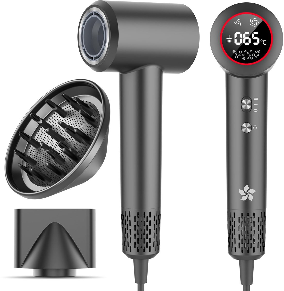 Föhn met Diffuser – 110.000 RPM – 400 Miljoen Plasma-Ionen – 1500 W – 57 dB – Donkergrijs
