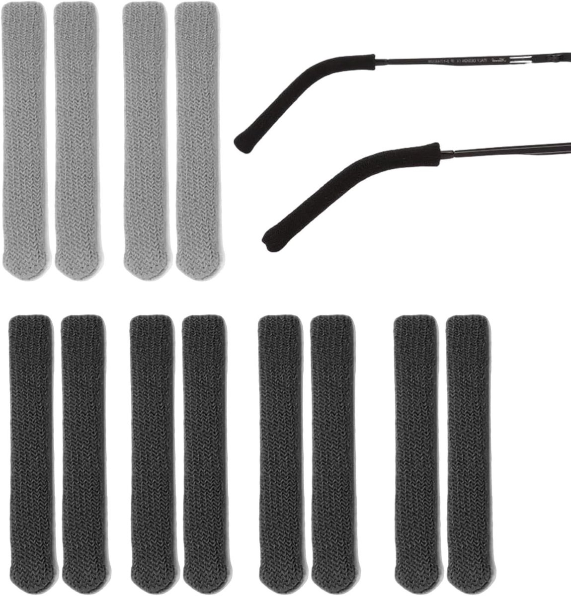 6 Paar Antislip Glazen Beenbeschermers van Stretch Breiwerk, Universele Accessoires voor Brillen, Zwart en Grijs