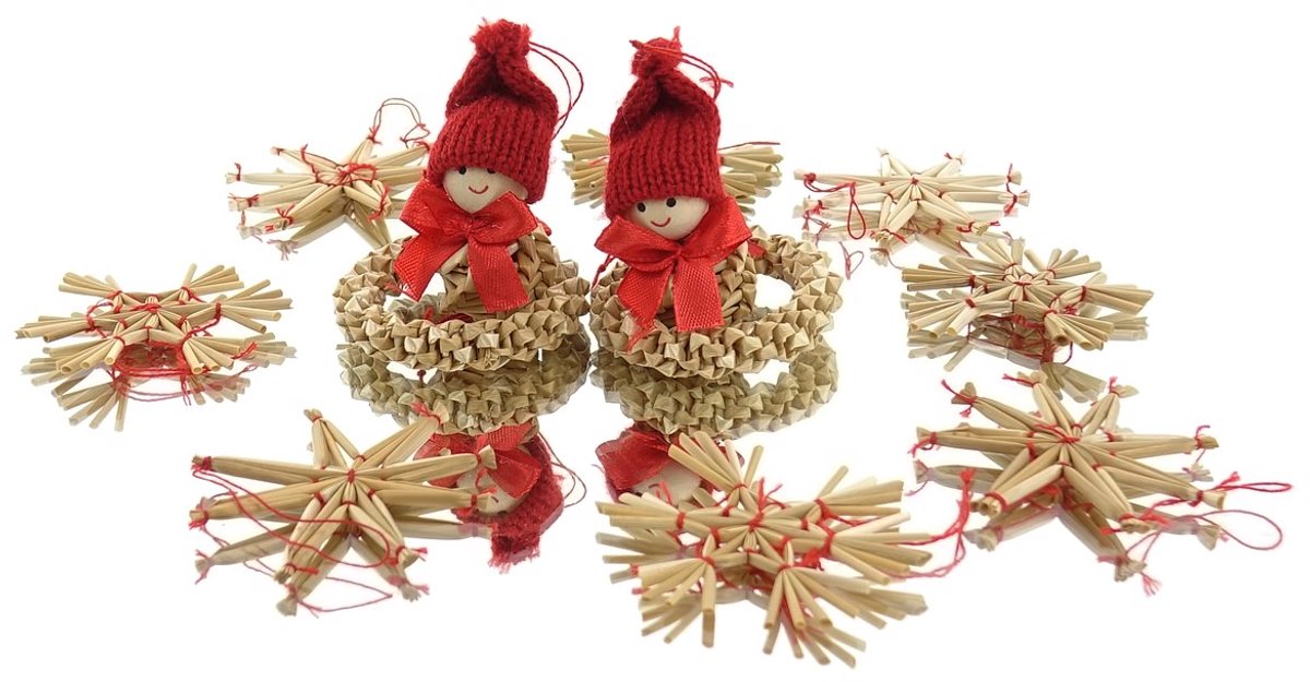 Posiwio Kerstdeco Stro-Assortiment Naturel en Rood