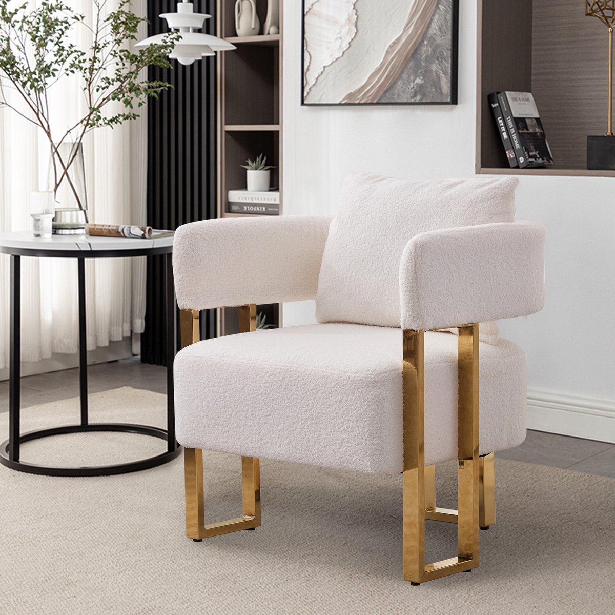 Minimalistische luxe fauteuil: Wit Velvet armstoel met armleuningen en rugleuning voor woonkamer, slaapkamer of balkon