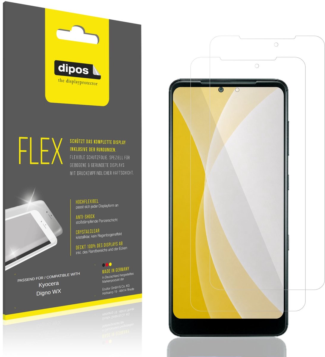 dipos – 2x Beschermfolie geschikt voor Kyocera Digno WX | 3D Full Cover Screenprotector | 100% Passend