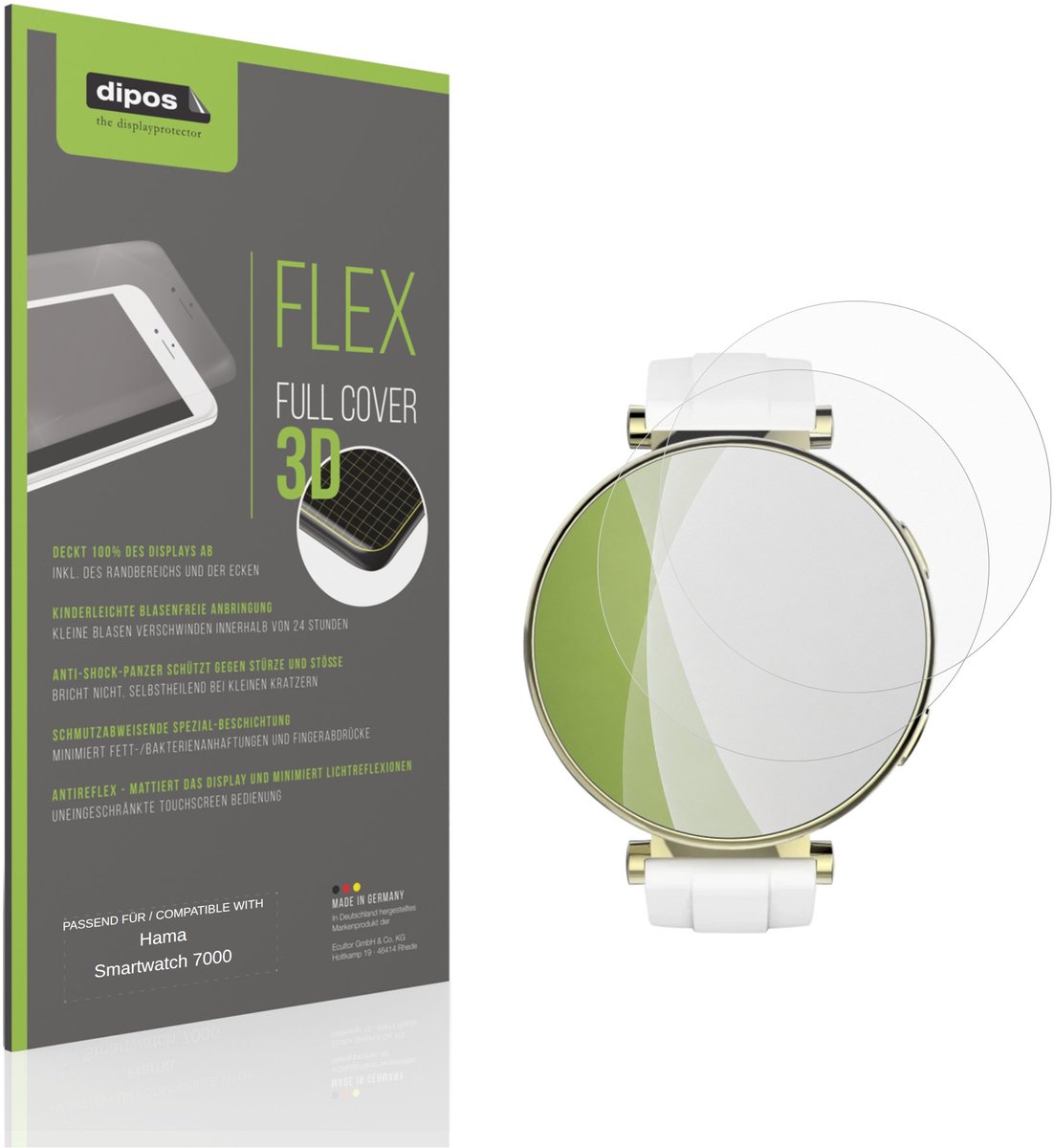 dipos FLEX – 2x Matte Screenprotector geschikt voor Hama Smartwatch 7000 | Volledige Schermbescherming | Case-Friendly